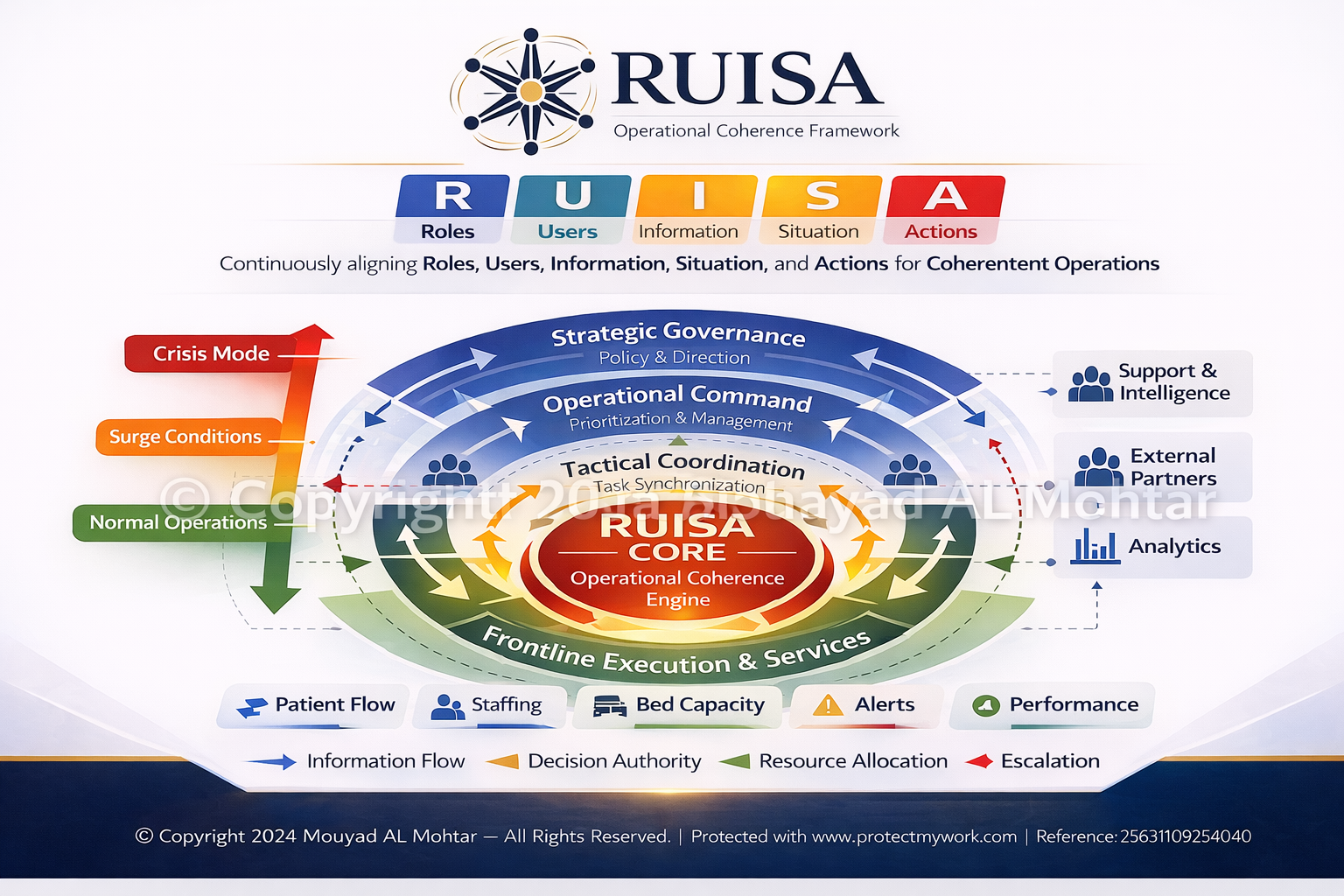 RUISA model diagram showing Roles, Users, Information, Situation, and Actions